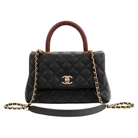 chanel black caviar lizard coco handle small flap bag|CHANEL Caviar Lizard Quilted Small Coco Handle Flap Black .